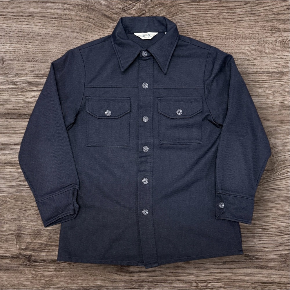 Vintage Levis Panatela Mens Medium Sportswear Navy Blue Knit Button Up Shirts